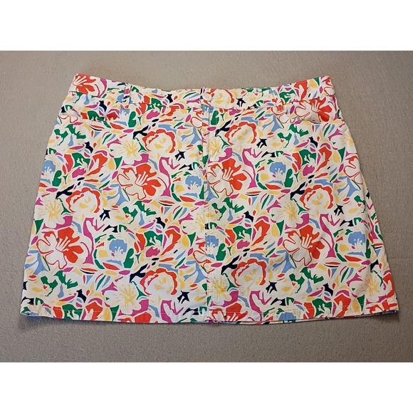 St John's Bay Woman's 18 Floral Skort White Pink Orange Yellow Cotton Stretch - Picture 2 of 11